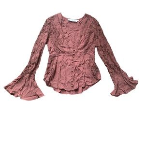 ASTR Pink The Label Lace Button Up Boho Blouse S